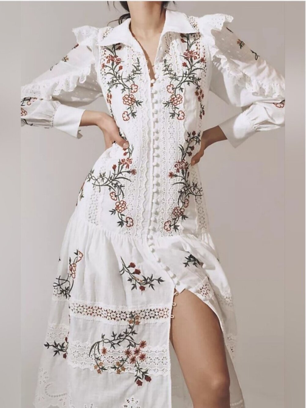 Anthropologie Eyelet Embroidered Cotton Midi White Dress size M - Picture 2 of 8